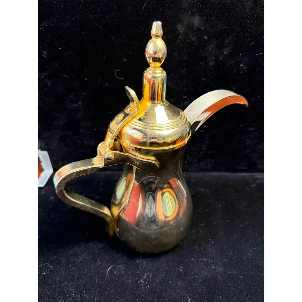 Vintage Al-Saif Dallah Arabic Coffee Pot Brass Tone Made in Indonesia Decorative